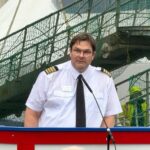 Logos Hope’s Faroese Captain addresses the large welcome crowd